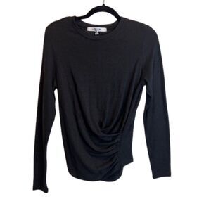 Joe’s Jeans Collection Black Ruched Front Long Sleeve Top XS Ribbed Knit